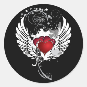 Sticker Rond Grunge Hearts Wings