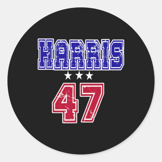 Sticker Rond Grunge Kamala Harris 2024 Pour Président Numéro 47 (Devant)
