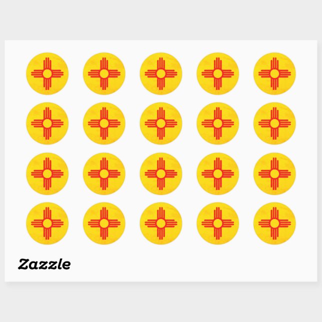 Sticker Rond Grunge Style Nouveau Mexique État Drapeau Zia Sun (Feuille)