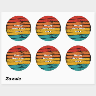 Sticker Rond Grunge Vintage Retro Sunset Joyeux Nouvel An 20xx