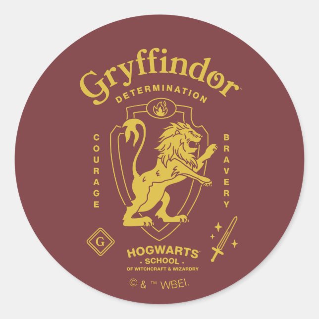 Sticker Rond GRYFFINDOR™ Determination Courage Bravery Crest (Devant)