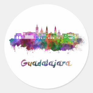 Sticker Rond Guadalajara skyline in watercolor