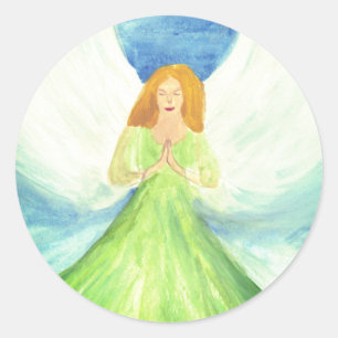 Sticker Rond Guardian Angel Catholique Ailes Prière