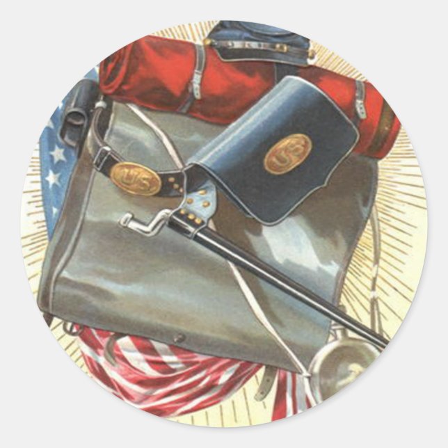 Sticker Rond Guerre civile Drapeau américain Bayonet Canteen (Devant)