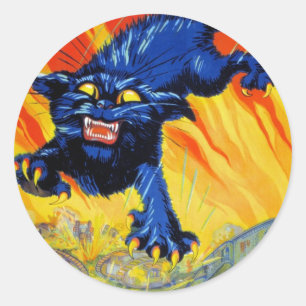 Sticker Rond Guerre militaire vintage Recrutement avec un chat 