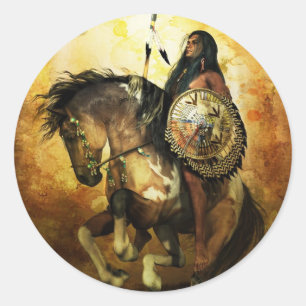 Sticker Rond Guerrier de Natif américain de courage