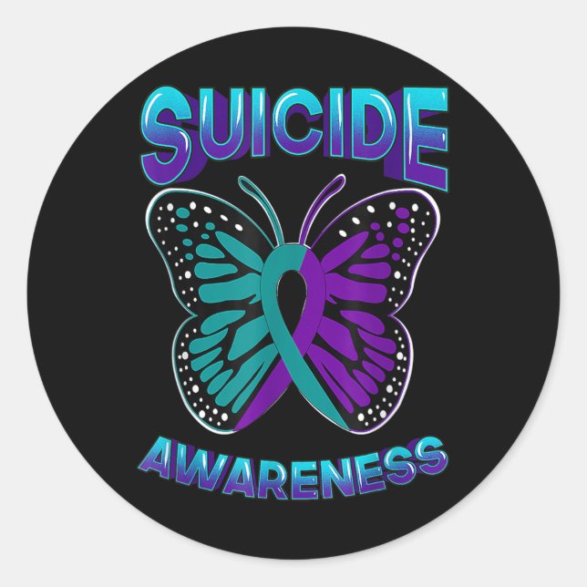 Sticker Rond Guerrier de sensibilisation au suicide Purple &amp (Devant)
