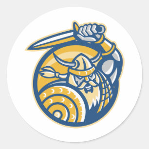 Sticker Rond Guerrier Norse Viking Avec Épée Et Bouclier