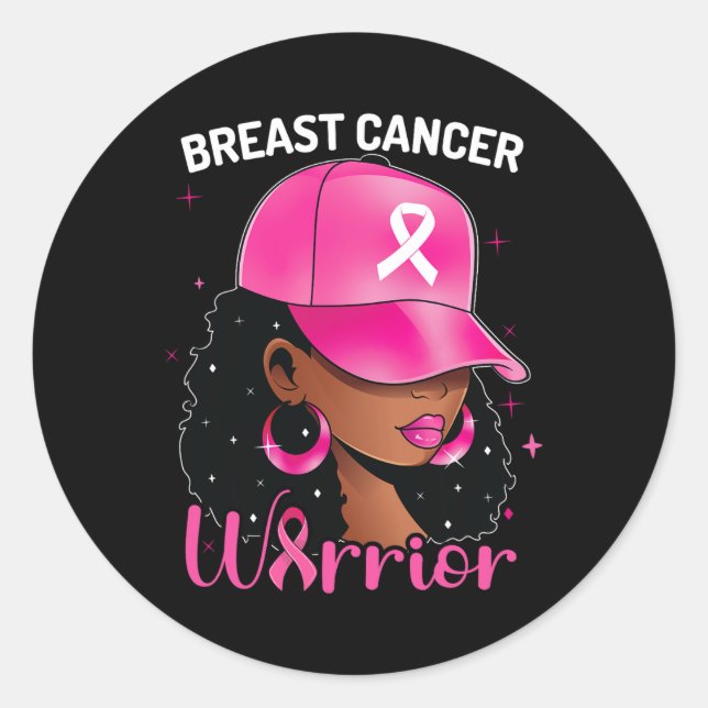 Sticker Rond Guerrière du cancer Femme noire Sensibilisation au (Devant)