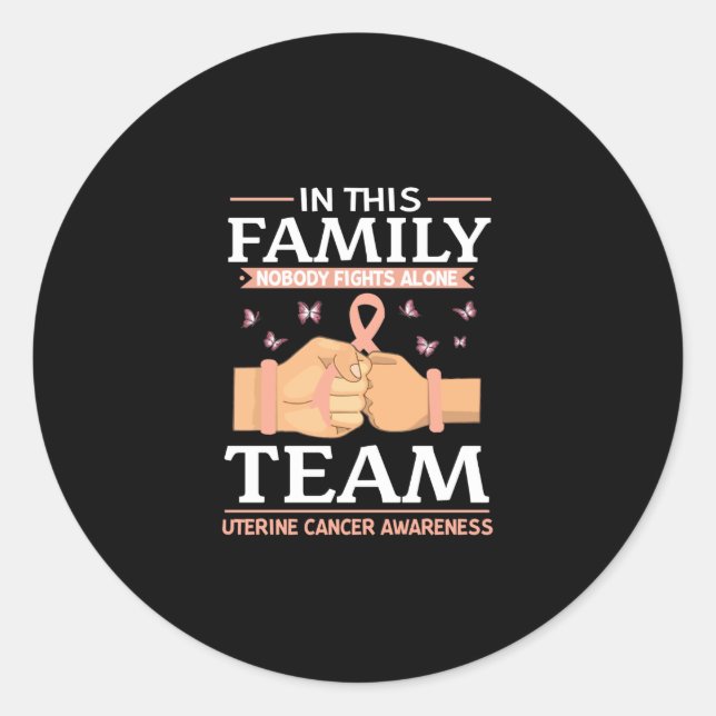 Sticker Rond Guerriers du cancer de l'utérus Personne ne combat (Devant)