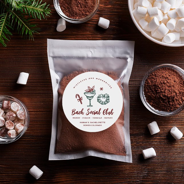 Sticker Rond Gui de Noël et Margaritas | Noël Bachelorette (Créateur téléchargé)