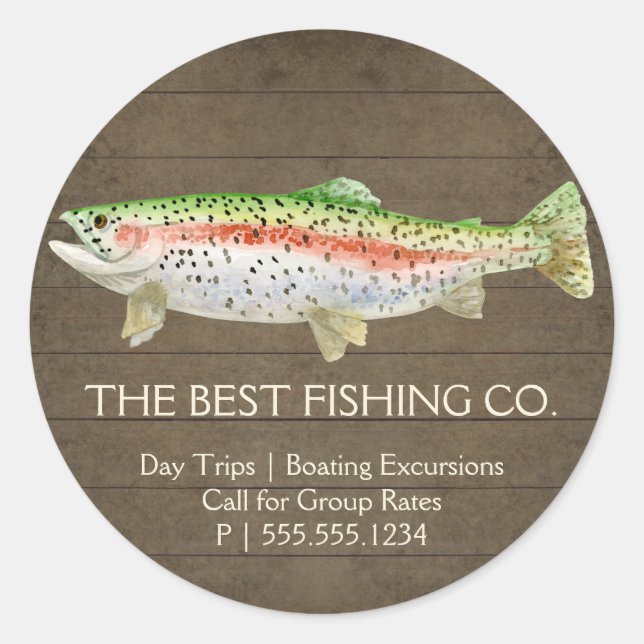 Sticker Rond Guide de pêche en bois rustique Lac Charte Bateau (Devant)