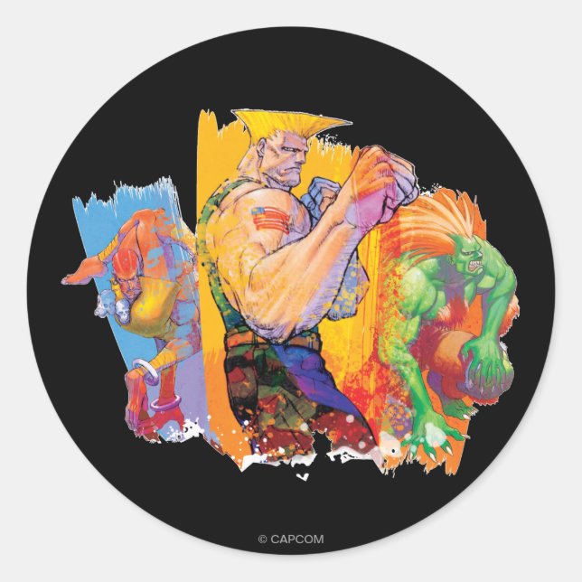 Sticker Rond Guile, Blanka et Dhalsim (Devant)