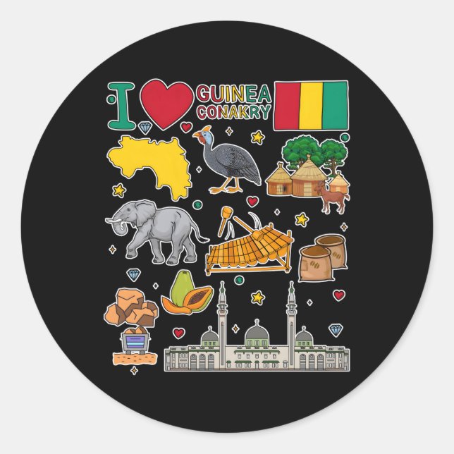 Sticker Rond Guinée Conakry Dessin à la main Symboles Carte Dra (Devant)