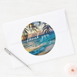 Sticker Rond Guirlande de lumières de coucher de soleil plage 