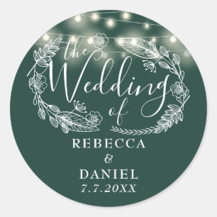 Sticker Rond Guirlande Lumineuse Florale Émeraude Verte Mariage