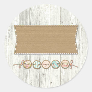 Sticker Rond Guirlande Shabby Chic sur bois blanc rustique pein