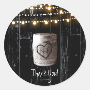 Sticker Rond Guirlandes de Bois Noir & Mariage Rustique de Barr