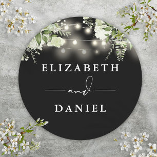 Sticker Rond Guirlandes Lumineuses Florales Mariage Noir et Bla