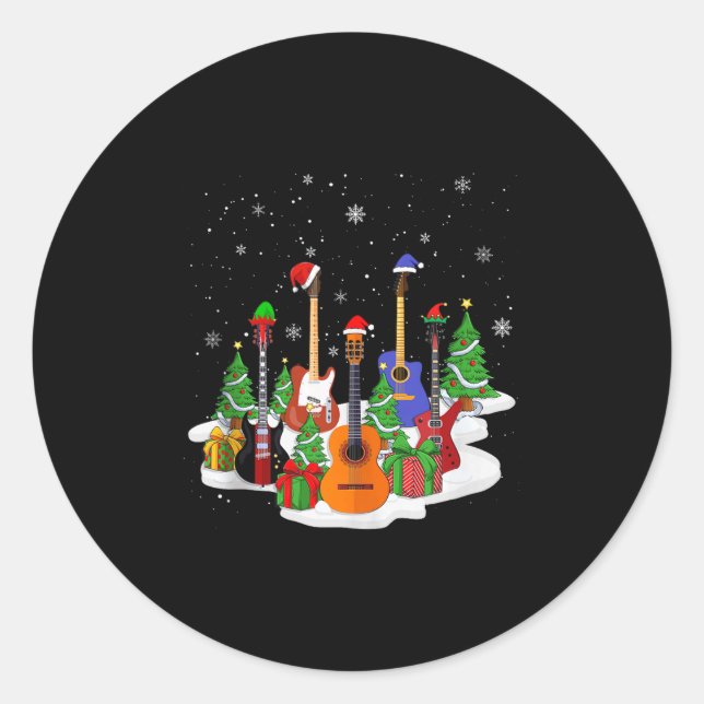 Sticker Rond Guitar Christmas Decor Musical Guitar Lovers Guita (Devant)