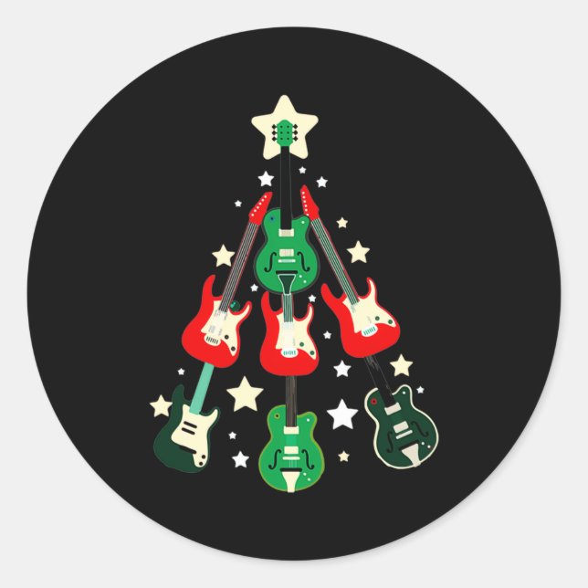 Sticker Rond Guitar Christmas T Shirt  (Devant)