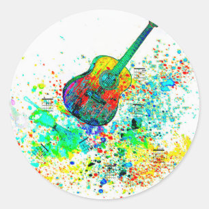 Sticker Rond Guitar et chords splatter