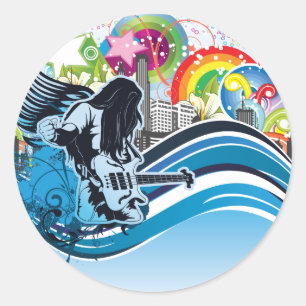 Sticker Rond Guitar Player ~ Rock Heavy Metal Band Music