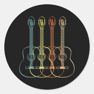 Sticker Rond Guitare Acoustique Joueurs Et Musicien