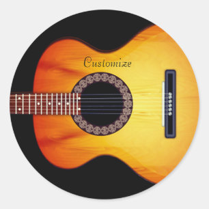 Sticker Rond Guitare acoustique noire personnalisée