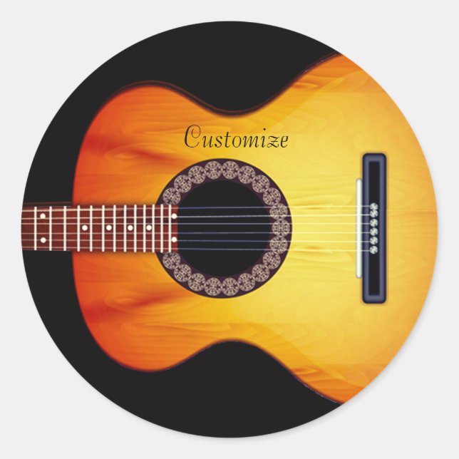 Sticker Rond Guitare acoustique noire personnalisée (Devant)