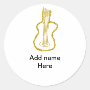Sticker Rond Guitare acoustique paillettes dorées ajouter nom d