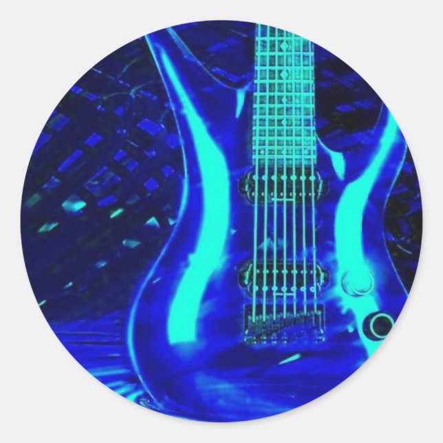 Sticker Rond Guitare bleu néon (Devant)