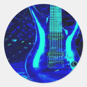 Sticker Rond Guitare bleue au néon