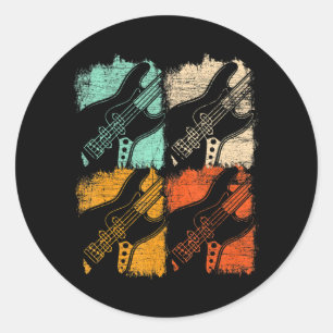 Sticker Rond Guitare de basse rétro