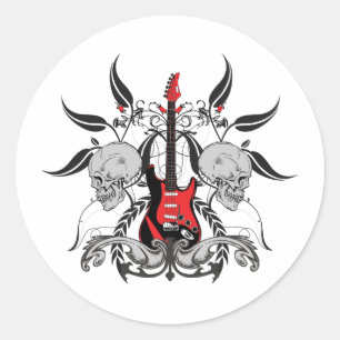 Sticker Rond Guitare de Grunge et crâne
