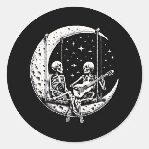 Sticker Rond Guitare de lune de couple de squelettes