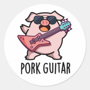 Sticker Rond Guitare de porc Funny Rock Guitare Pig Pun