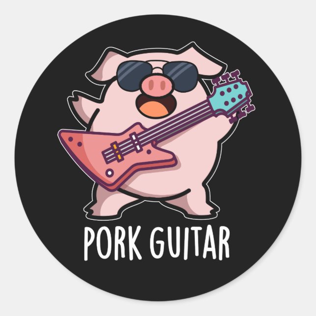 Sticker Rond Guitare de porc Funny Rock Guitare Pig Pun Dark BG (Devant)