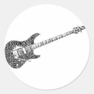 Sticker Rond Guitare électrique en forme de mot Art noir