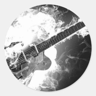 Sticker Rond Guitare électrique Rockabilly sur Monochrome Fire