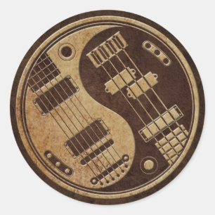 Sticker Rond Guitare et basse Yin Yang avec texture Brown