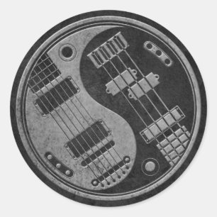 Sticker Rond Guitare et basse Yin Yang avec texture foncée