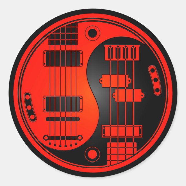 Sticker Rond Guitare et basse Yin Yang Rouge et Noir (Devant)