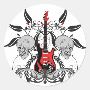 Sticker Rond Guitare grunge et crâne