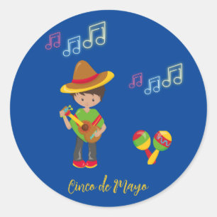 Sticker Rond Guitare Jouer Hombre avec Maracas Notes musicales