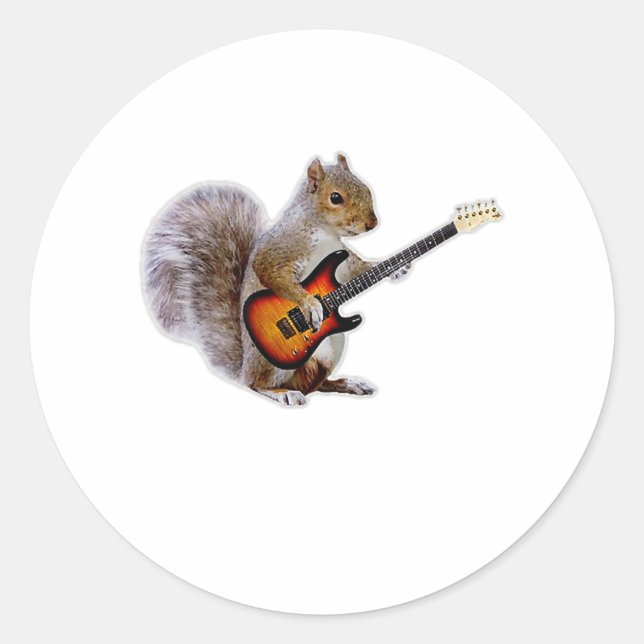 Sticker Rond Guitare Lover | Écureuil Jouant de la guitare (Devant)