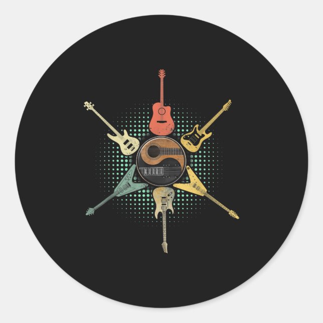 Sticker Rond Guitare Lover| Style rétro | Cadeau Pour Guitarist (Devant)