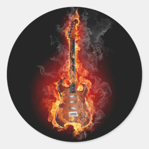 Sticker Rond Guitare rock flamand