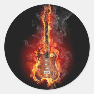 Sticker Rond Guitare rock flamand