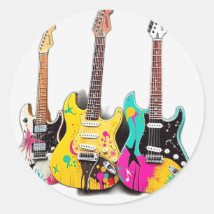 Sticker Rond Guitares de style graffiti avec notes musicales